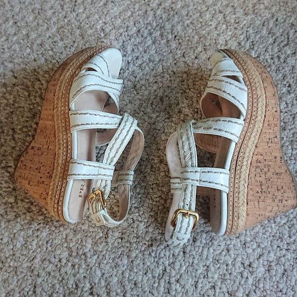 Prada White leather criss cross Wedges Sandals size 36.5 - Picture 4 of 16